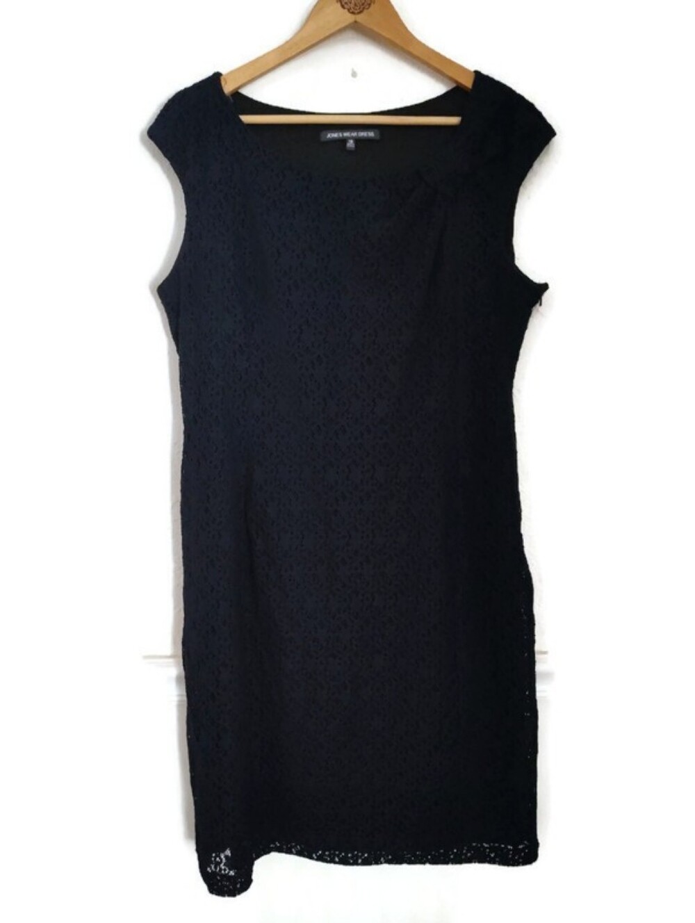 Jones Wear Womens Black Lace Lined  Dress Plus Size 16